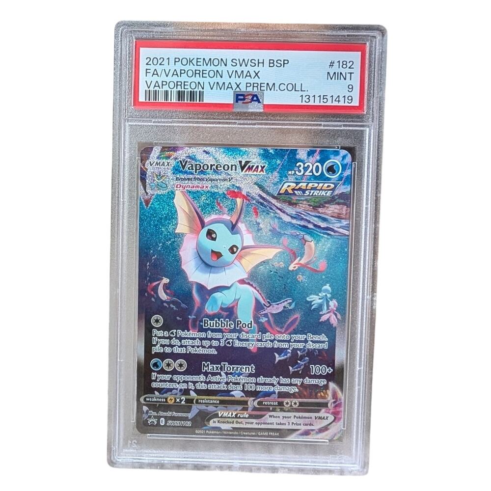 2021 POKEMON SWSH BLACK STAR PROMO #182 FULL ART/VAPOREON VMAX PSA 9